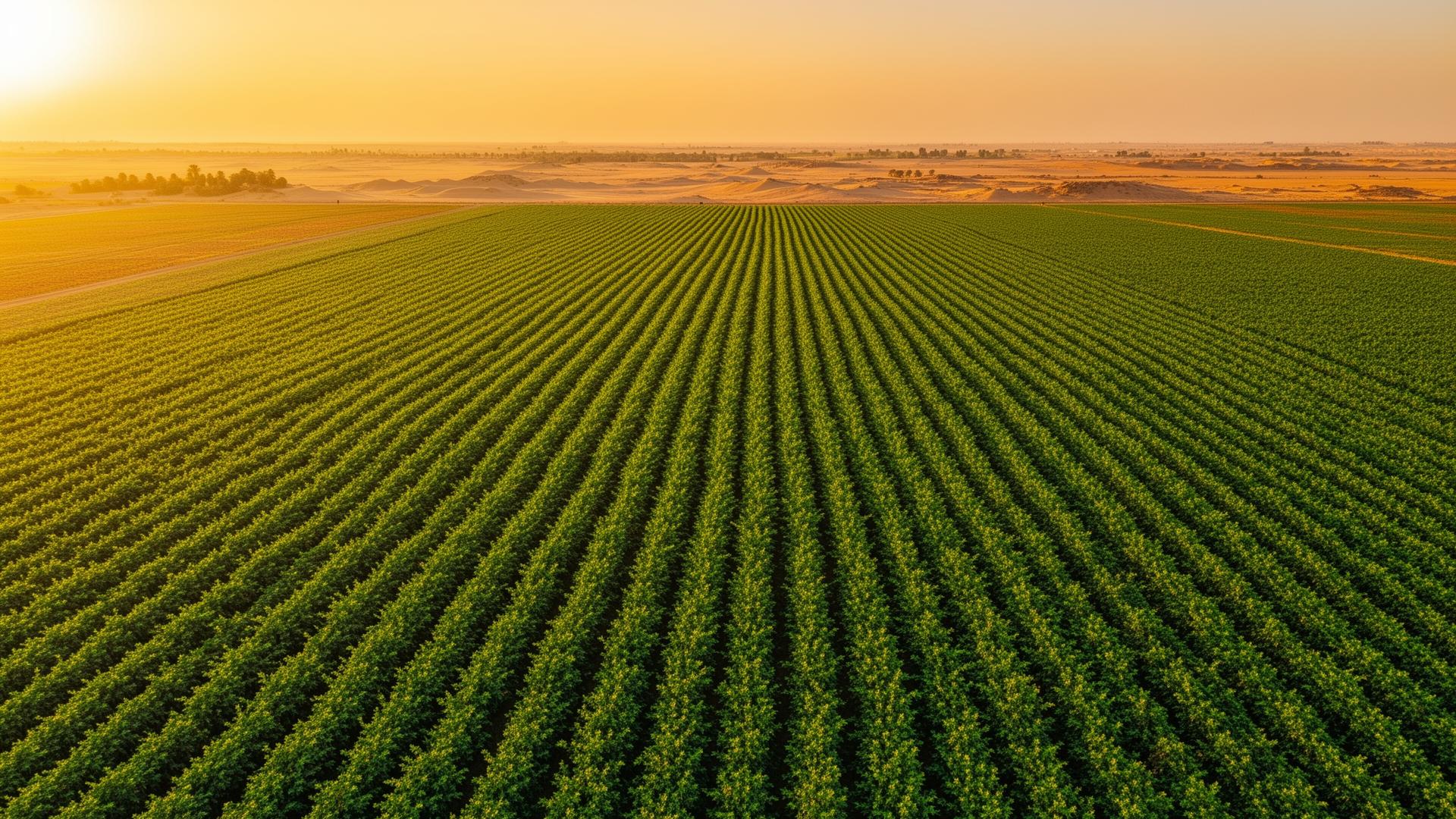 Egyptian agricultural fields at golden hour